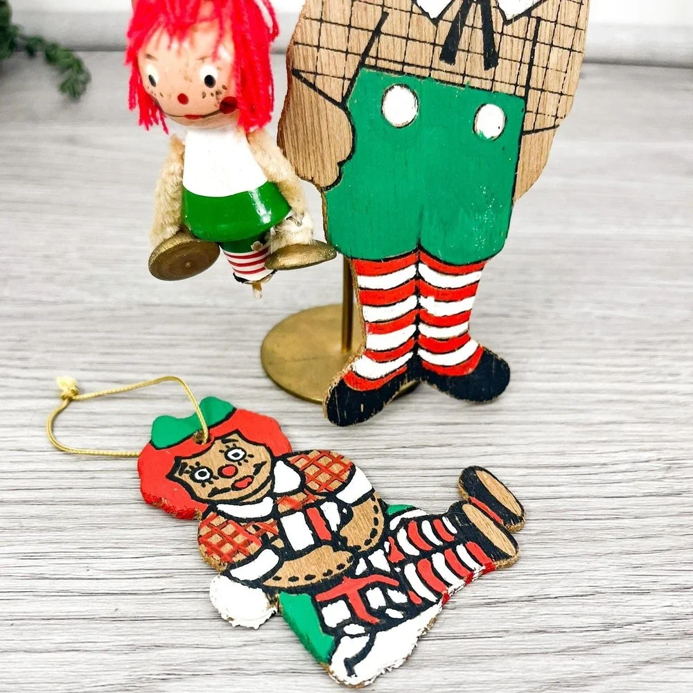 Vintage Wooden Christmas‎ Raggedy Anne Doll Ornament Set of 3